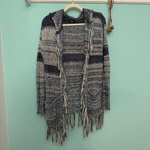 Blue & white boho chunky knit sweater